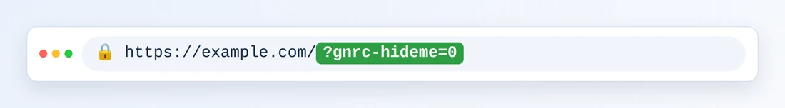 Адресная строка браузера с https://example.com/ и выделенным ?gnrc-hideme=0